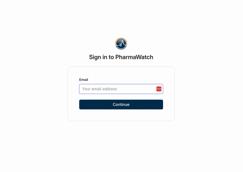 PharmaWatch login Screenshot